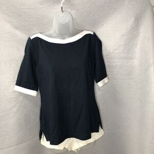 Banana Republic Navy w/white trim short sleeve button back pullever Size M EUC